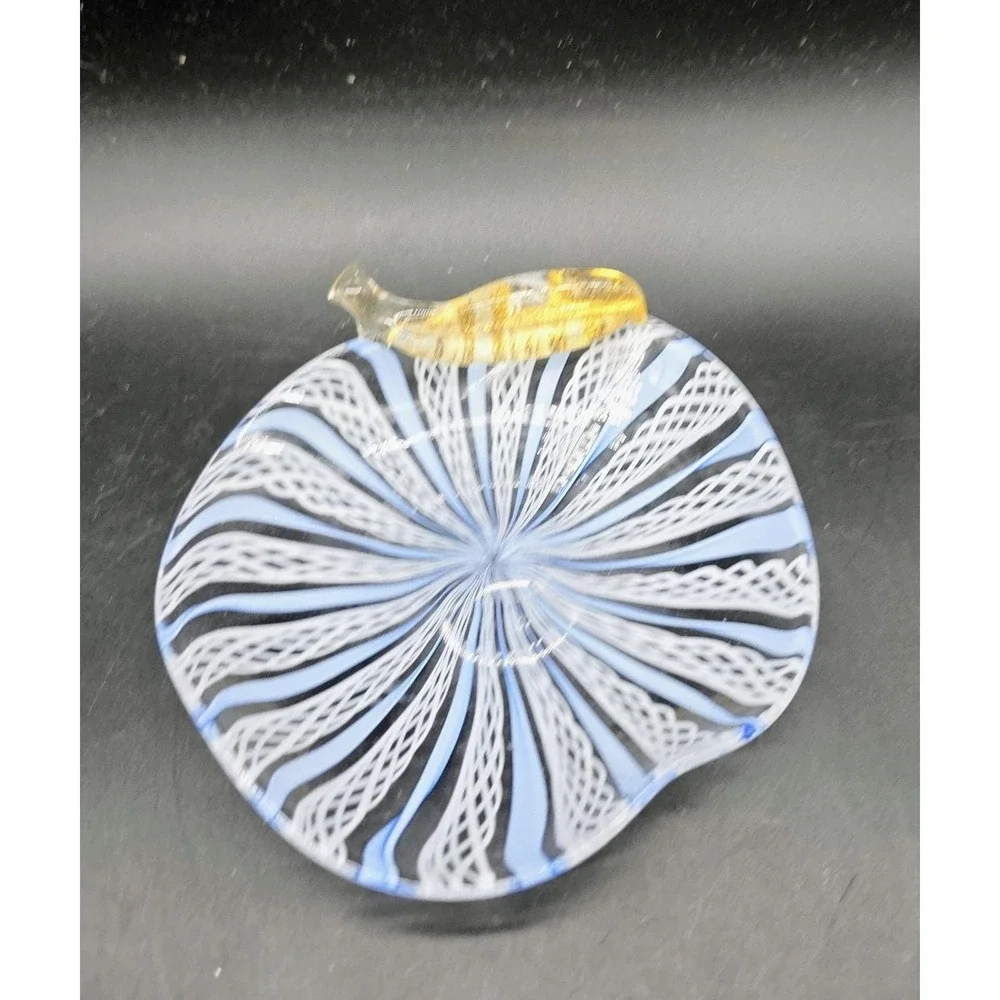 Vintage Murano Blue Zanfanirico Ribbon Glass Apple Trinket Dish 4.75